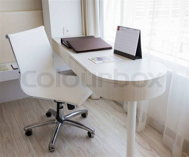 White desk Modern style, the room is clean, stock photo