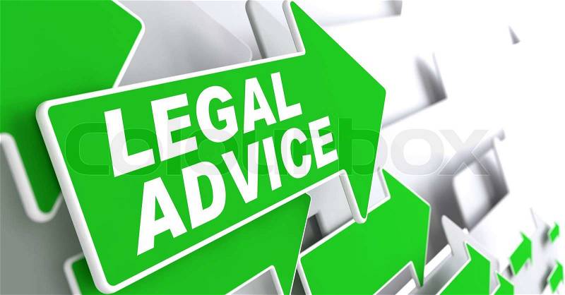 Legal Advice on Direction Sign - Green Arrow on a Grey Background, stock photo