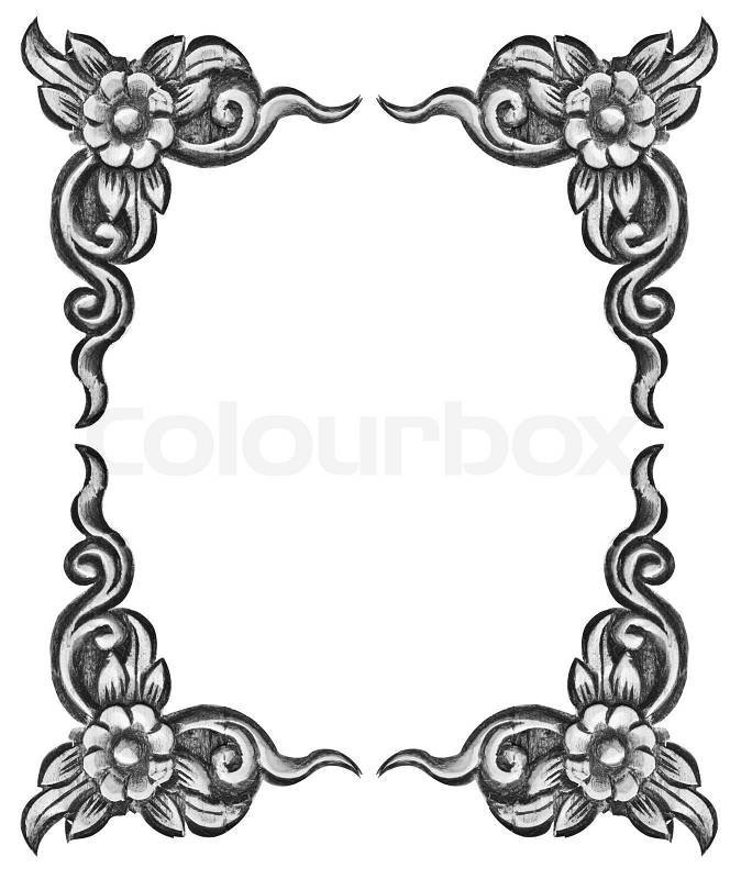 Pattern of wood frame carve flower on white background, stock photo