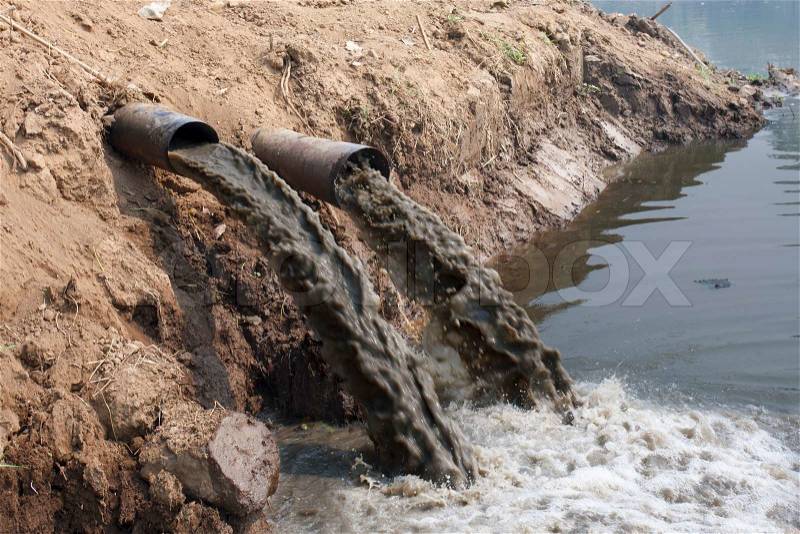 Water pollution in river because industrial not treat water before drain, stock photo