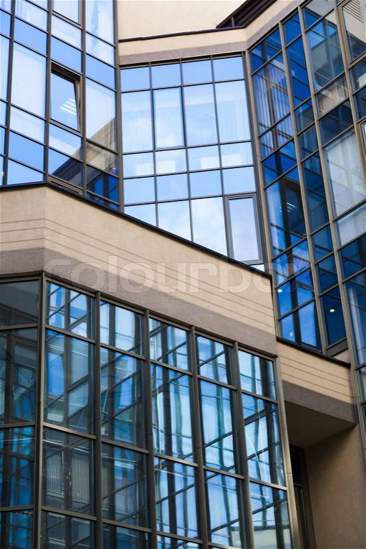 Office building close up with large glass windows. , stock photo