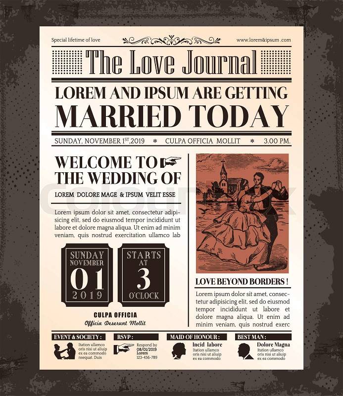 9987838 vintage newspaper wedding invitation card design